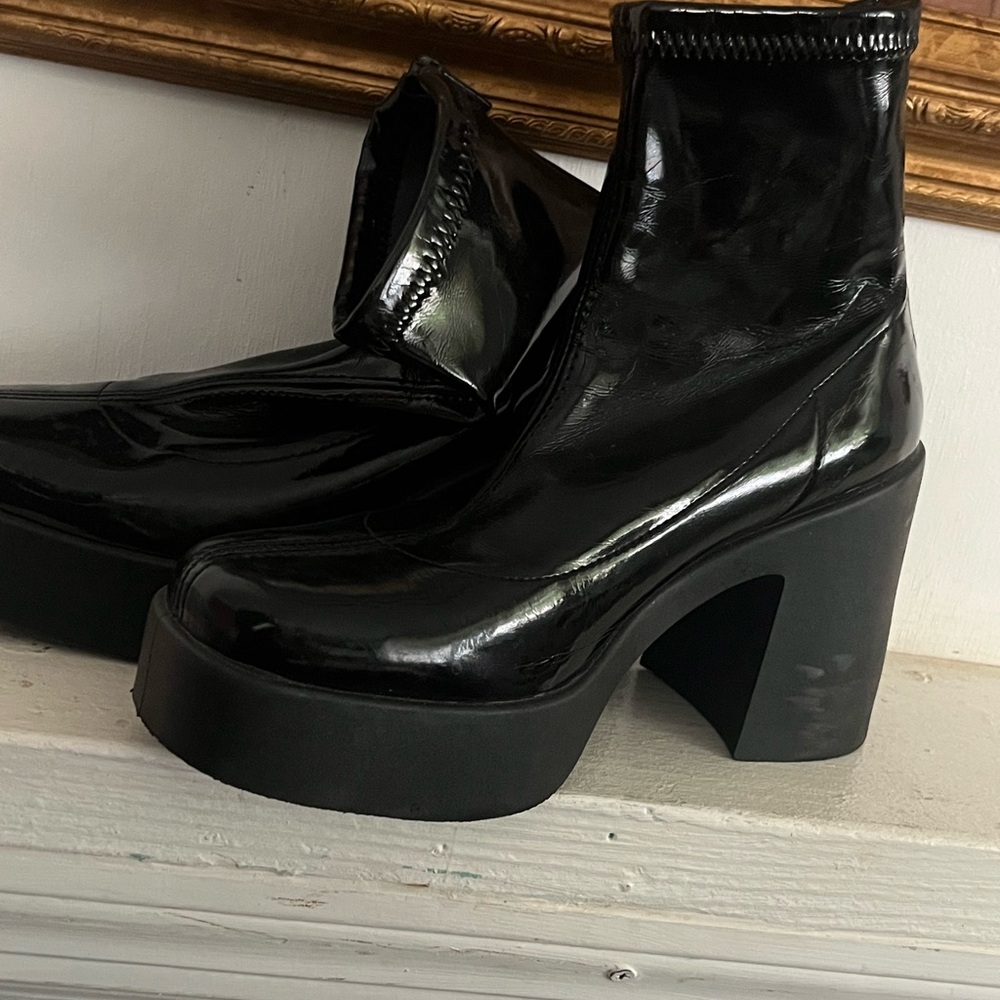 Patent leather ankle boots